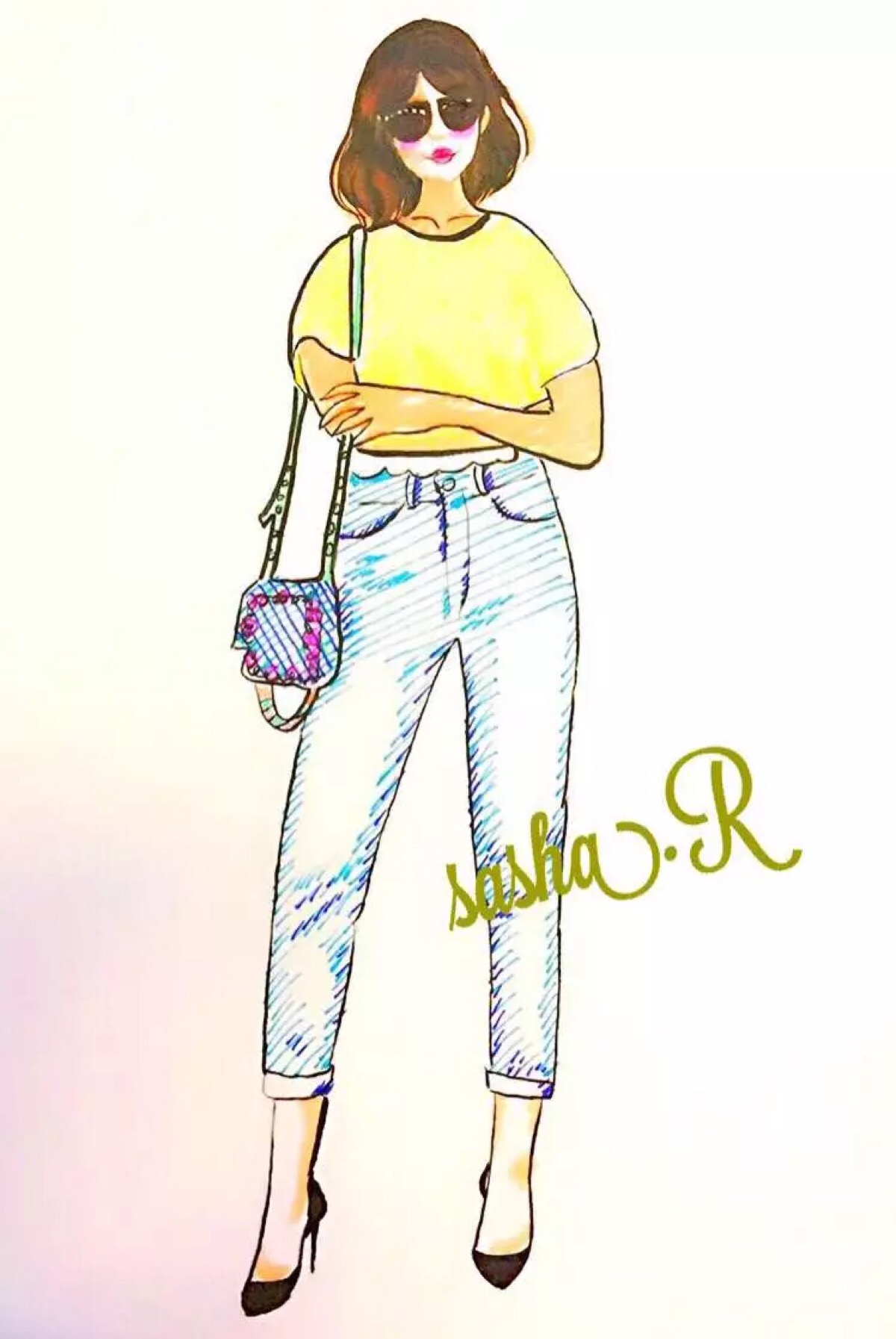 欧美风格街拍插画时尚插画针管笔马克笔