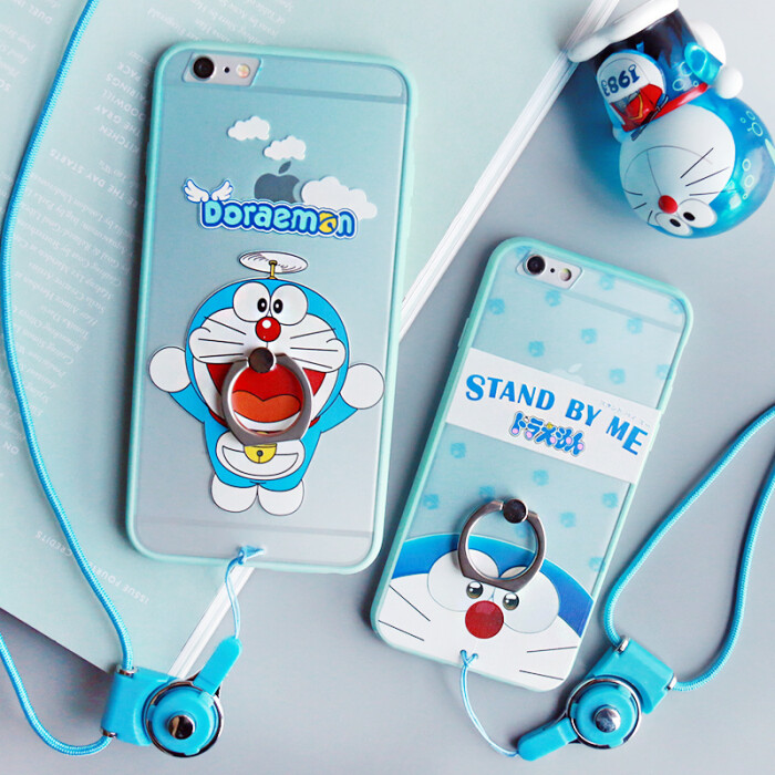 哆啦A梦iPhone6s手机壳挂绳苹果6plus指环扣