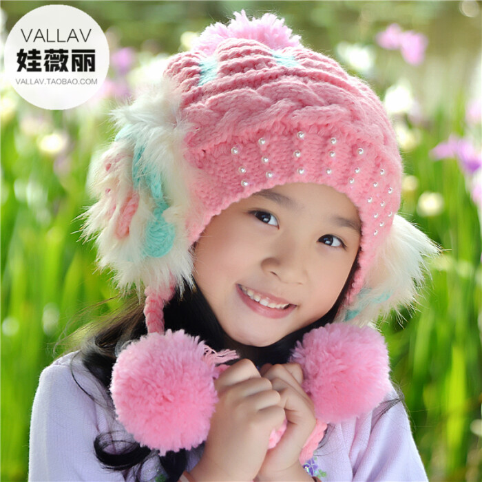 韩版潮儿童帽子冬季女童加绒毛线帽冬天可爱…
