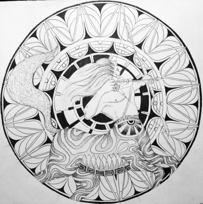 圆形图案设计 线描 纸盘画 黑白插画-堆糖,美好