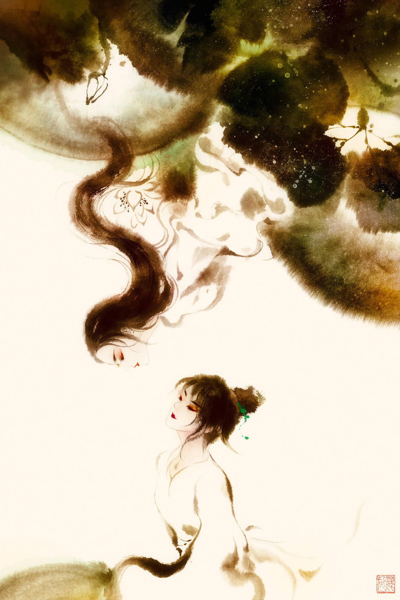 古风 古韵 中国风 手帐素材 插画 手绘 彩绘 头像 壁纸微博:鹿菏he