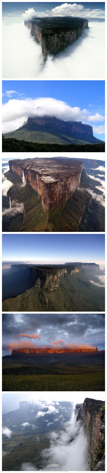 「罗赖马山仙境瀑布」原为浅湖和三角洲,后因侵蚀变成山和岩层