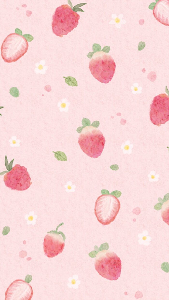 草莓 粉色 平铺 可爱 清新 手机壁纸-堆糖,美好生