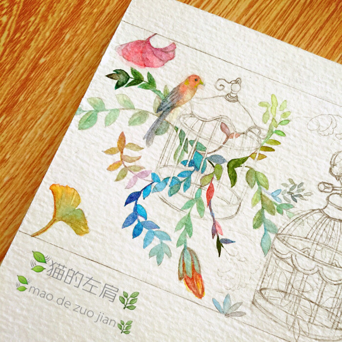 慢慢来吧 天好热 水彩 插画 和纸胶带 原创 …-堆