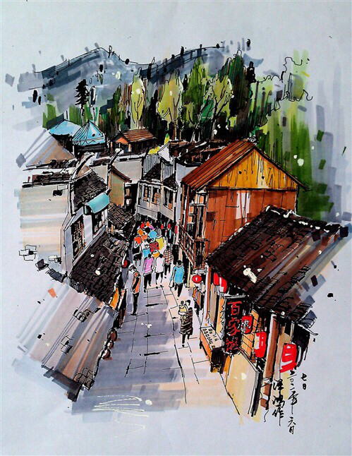 马克笔风景速写绘画作品   aladd设计量贩