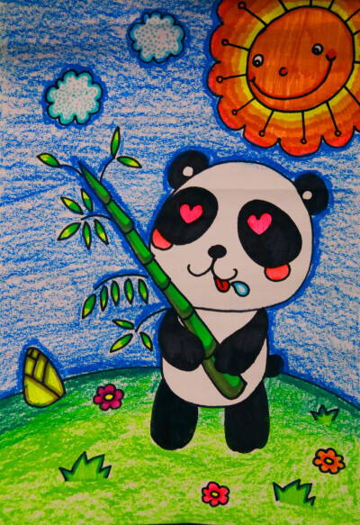 儿童画熊猫简单画法图片
