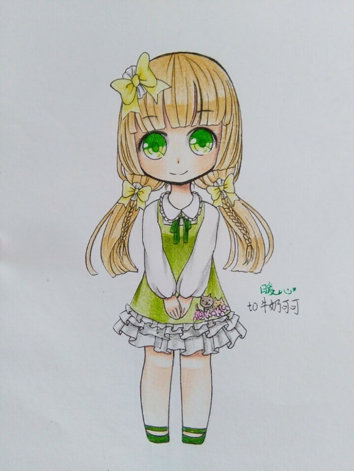 手绘 彩铅 Q版 女孩-堆糖,美好生活研究所