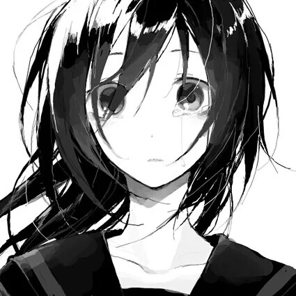 黑白 少女 刘海 长发 流泪 校服 风 背景简单