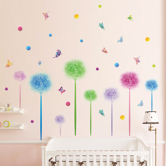 创意可移除墙贴纸彩色花球客厅卧室自粘墙纸…