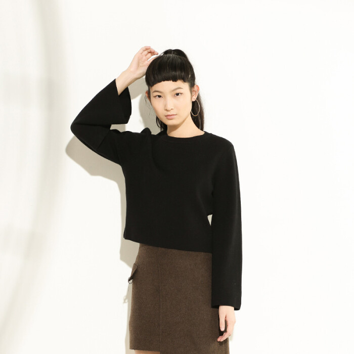 2016秋冬韩版宽松长袖套头毛衣女短款圆领针