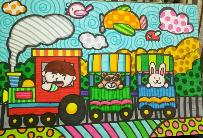 儿童画~开小火车-堆糖,美好生活研究所