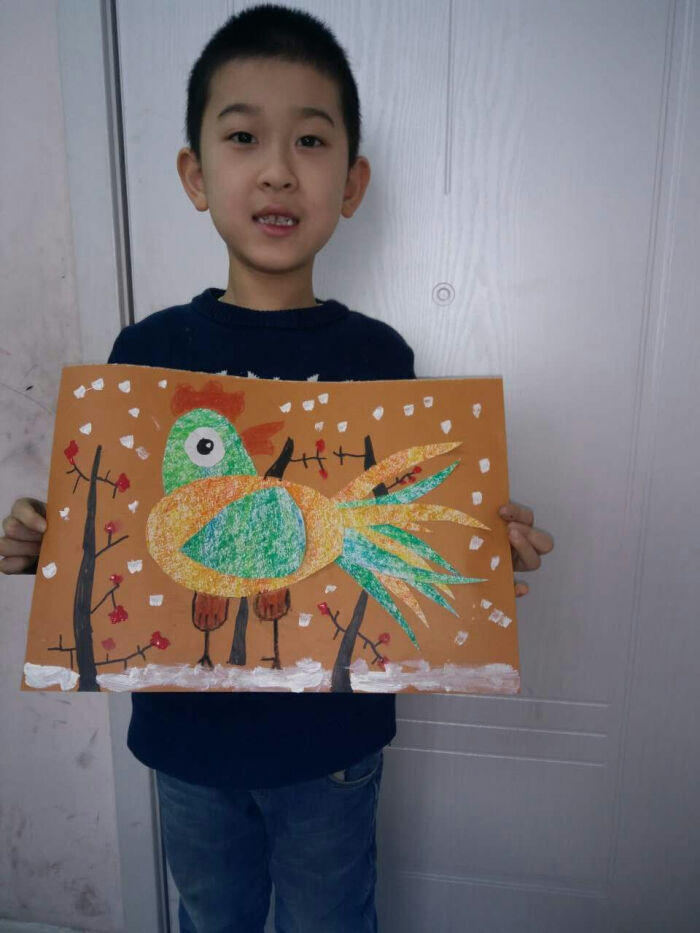 金鸡报春~创意美术 新年题材 小学,幼儿…-堆糖