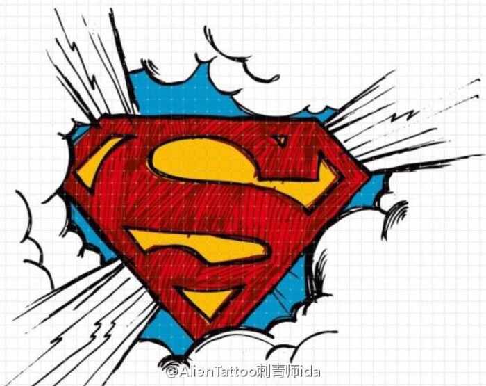 超人标志泼墨涂鸦超级英雄纹身图案设计手稿…