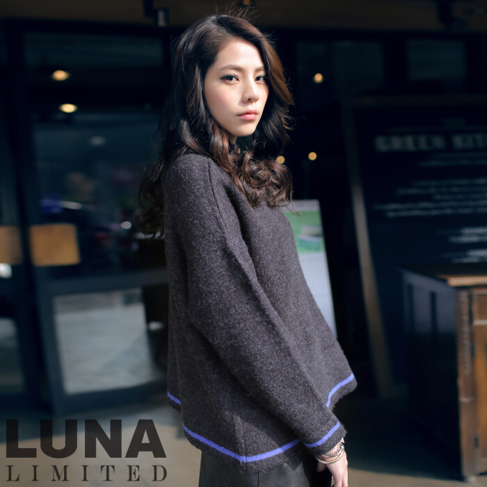 黑标LUNA韩国设计师款 双层灰蓝撞色针织 气