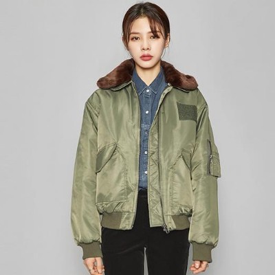 韩国韩版飞行员夹克外套女军绿纯色宽松冬季…