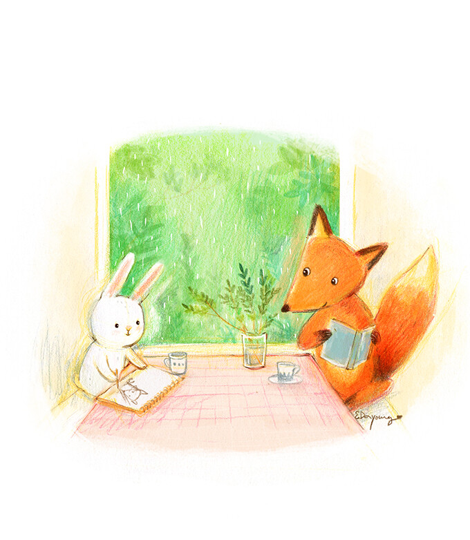 韩国插画师作品 狐狸和兔子-堆糖,美好生活研究