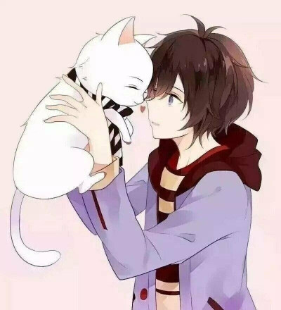 可爱男生头像 少年和猫