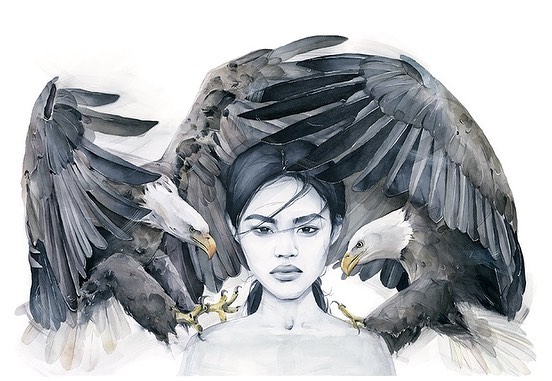 水彩 人物 动物绘画 插画 作者ins@ polina.bright