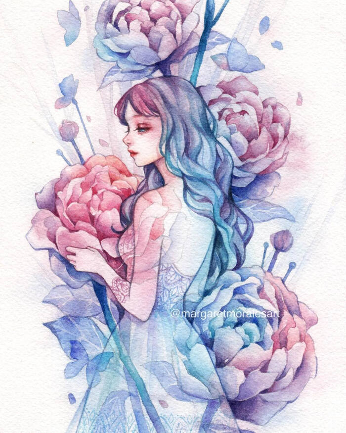 水彩 插画 人物绘画 插画师ins@ margaretmoralesart