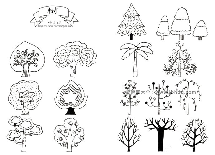 树的黑白简笔画手帐素材