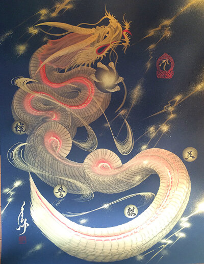 日本艺术家手岛启辅(keisuke teshima)的一笔画龙,一笔龙也是从江户