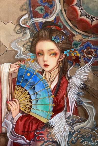 古风水彩插画人物,作者:熙往ljx