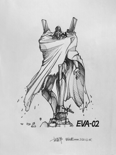 eva 新世纪福音战士 eva二号机 线稿 手绘 插画狐仙君lorain