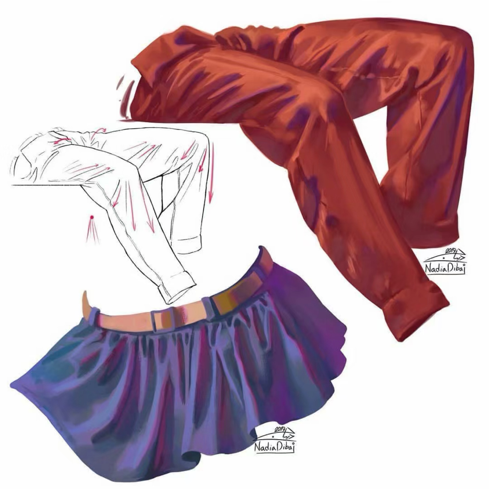 绘画参考# 布褶绘制参考